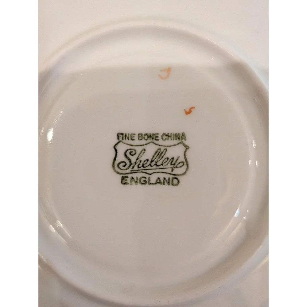Shelley England Dainty Green Polka Dot Teacup and Saucer Fine Bone China 13748